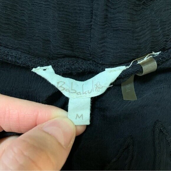 Babakul Black Cardigan Medium Open Front Silk Viscose Cutout Back Geometric - Picture 6 of 7